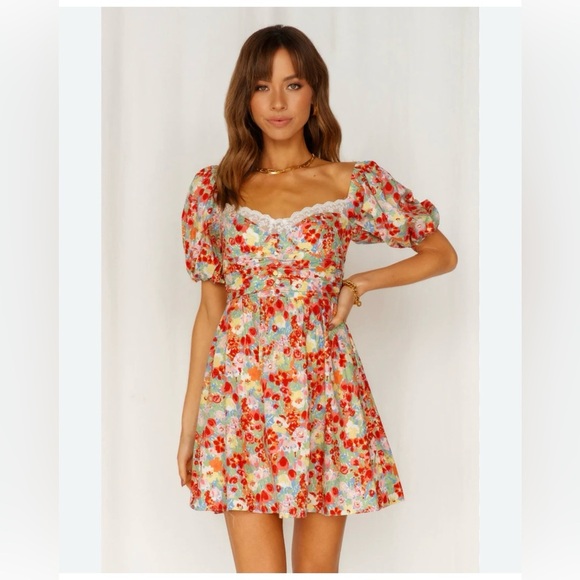 New NWT All About May Say Hello Dress Floral Mini Fit Flare Puff Sleeves… - Picture 2 of 12